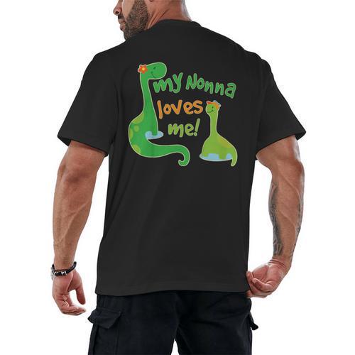 Kids My Nonna Loves Me Dinosaur Grandson Men's Back Print T-Shirt - Bostonterriersmerch.com