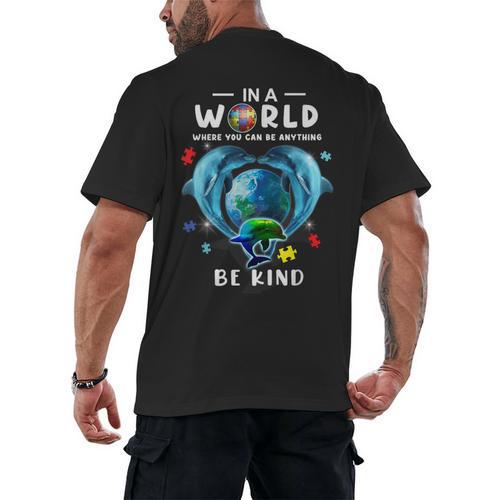 Be Kind Dolphin Autism Awareness Back To School Teacher Men Women Kids Men's Back Print T-Shirt - teacherstshirts.com