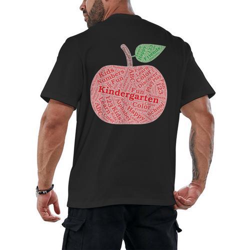 Kindergarten Apple Word Art For Teachers & Students Men's Back Print T-Shirt - teacherstshirts.com CA