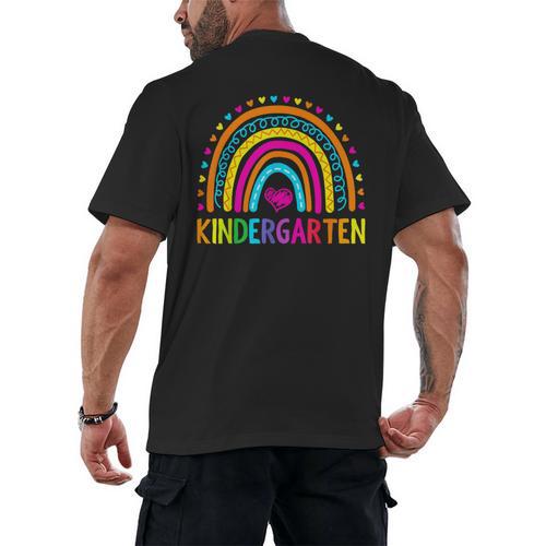 Kindergarten Rainbow Girls Boys Teacher First Day Of School Men's Back Print T-Shirt - teacherstshirts.com AU