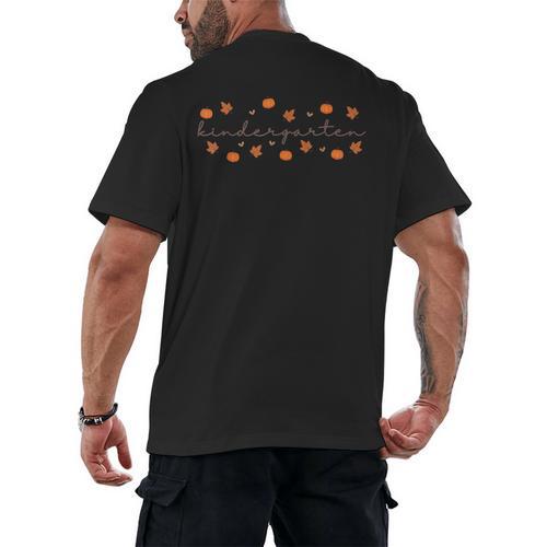 Kindergarten Teacher Pumpkin Autumn Leaves Kinder Team Fall Men's Back Print T-Shirt - teacherstshirts.com UK