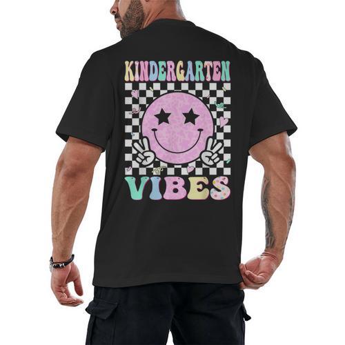 Kindergarten Vibes First Day Of School Kindergarten Teacher Men's Back Print T-Shirt - teacherstshirts.com CA