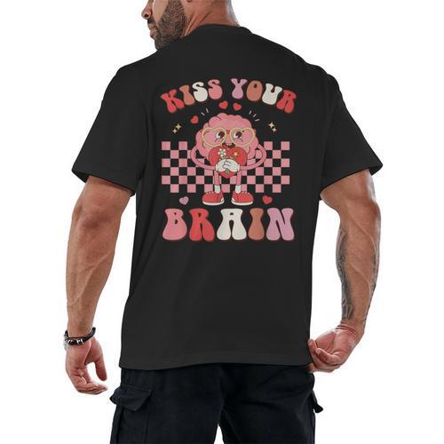 Kiss Your Brain Valentines Test Day Teacher Squad Kids Men's Back Print T-Shirt - teacherstshirts.com CA