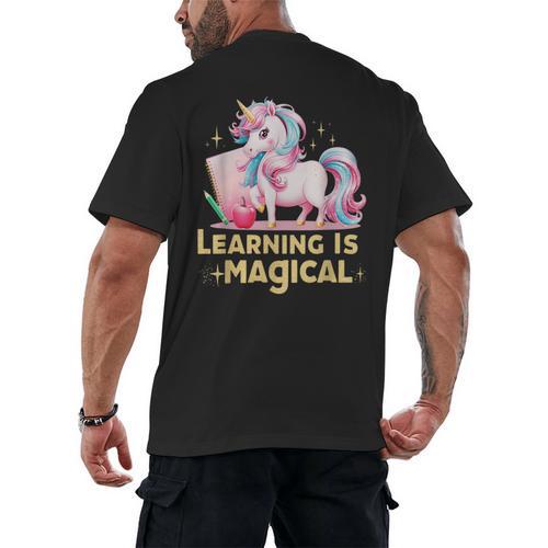 LEARNING IS MAGICAL TEACHER UNICORN BACK TO SCHOOL UNICORN Men's Back Print T-Shirt - teacherstshirts.com