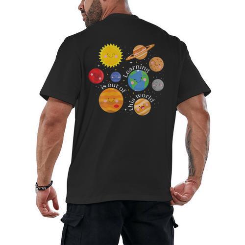 Learning Is Out Of This World Science Teacher Planets Men's Back Print T-Shirt - teacherstshirts.com AU