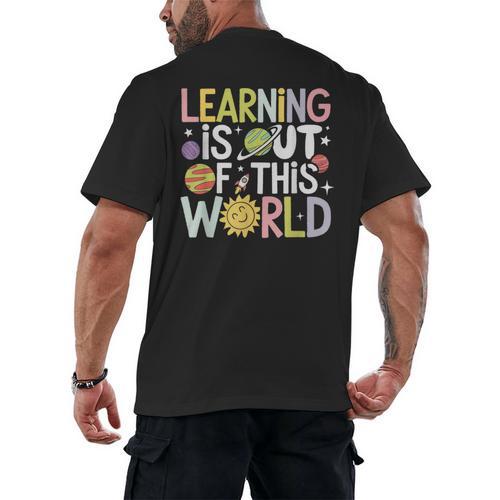 Learning Is Out Of This World Space Teacher Cute Groovy Men's Back Print T-Shirt - teacherstshirts.com DE