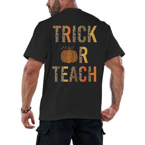 Leopard Trick Or Teach Halloween Teacher Costume Women Men's Back Print T-Shirt - teacherstshirts.com DE