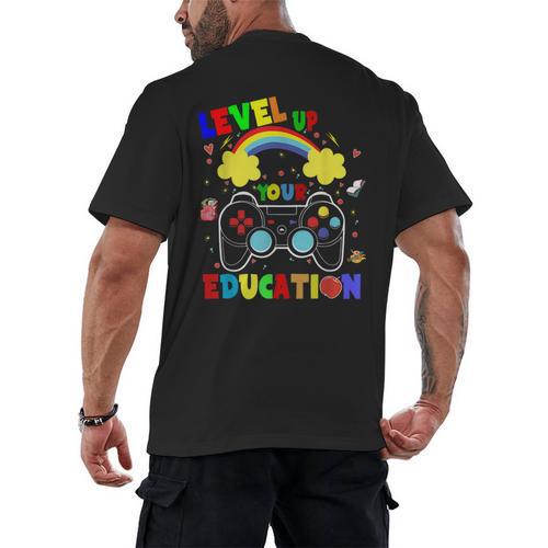 Level Up Your Education Gaming Inspired Teacher Gamers For Men Women Kids Men's Back Print T-Shirt - teacherstshirts.com AU