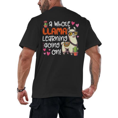 Llama Learning Teachers Students Alpaca Lover Back To School Men's Back Print T-Shirt - teacherstshirts.com UK