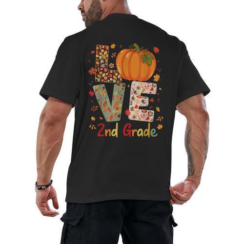 Love 2nd Grade Happy Fall Thanksgiving For 2nd Teacher For Men Women Girls Kids Men's Back Print T-Shirt - teacherstshirts.com