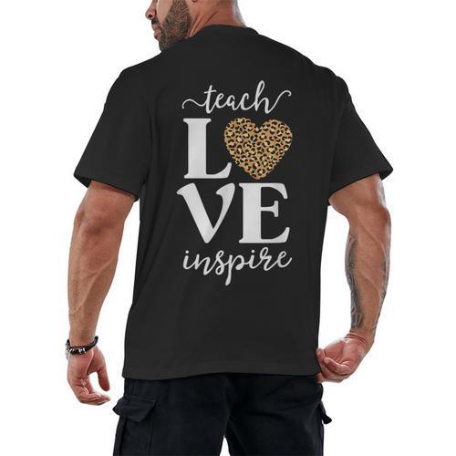Love Leopard Print Teacher Cheetah School Inspire Teach Men's Back Print T-Shirt - teacherstshirts.com