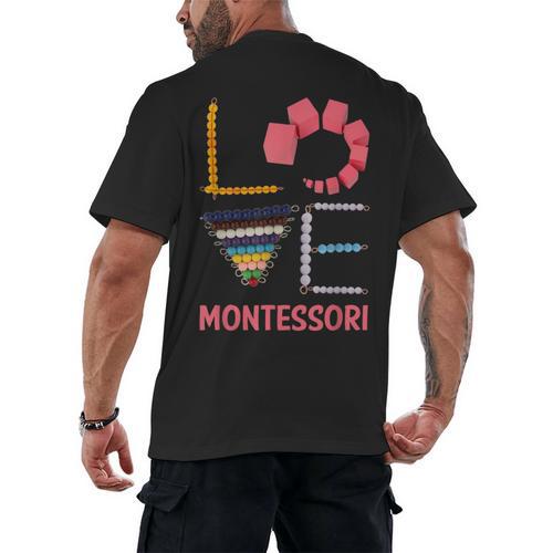 Love Montessori Education Math Teacher Men's Back Print T-Shirt - teacherstshirts.com UK