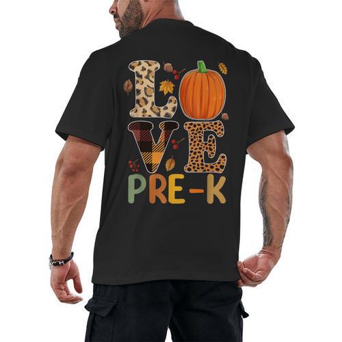 Love Pre-k Teacher Shirts Autumn Fall Pumpkin Fall Leopard Men's Back Print T-Shirt - teacherstshirts.com AU