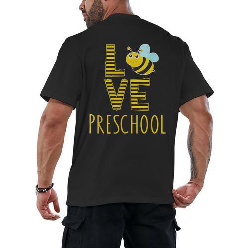 Love Preschool Back To School Yellow Bee Preschool Teacher For Men Women Girls Kids Men's Back Print T-Shirt - teacherstshirts.com