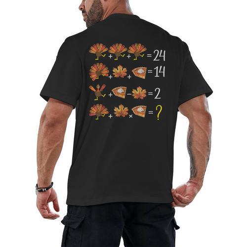 Math Number Thanksgiving Count Answer Pie Turkey Teacher Men's Back Print T-Shirt - teacherstshirts.com