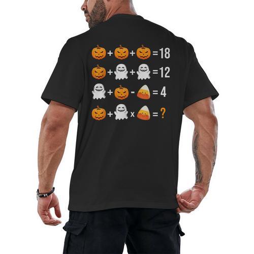 Math Teacher Halloween Equation Pumpkin Ghost Candy Corn Men's Back Print T-Shirt - teacherstshirts.com AU