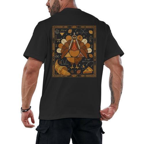 Math Turkey Teacher Thanksgiving Geometric Pi Equation Men's Back Print T-Shirt - teacherstshirts.com