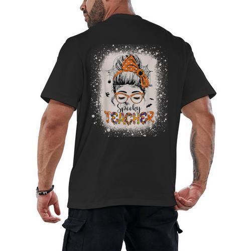 Messy Bun Spooky Teacher Bleached Halloween Teachers Men's Back Print T-Shirt - teacherstshirts.com UK