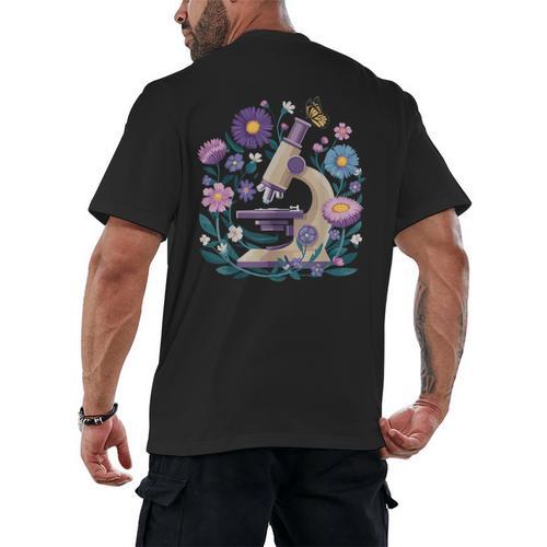 Microscope Flower Butterfly Biology Science Teacher Student Men's Back Print T-Shirt - teacherstshirts.com