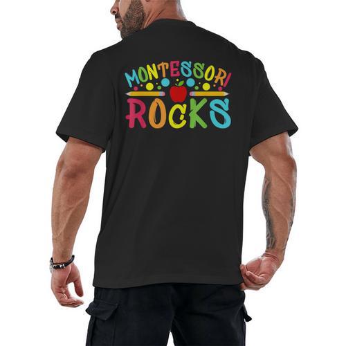 Montessori Rocks Montessori Teacher Back To School Men's Back Print T-Shirt - teacherstshirts.com