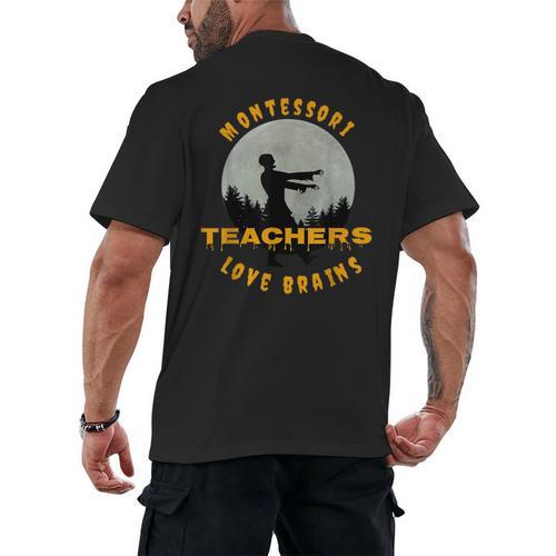Montessori Teachers Love Brains Halloween Novelty Men Women Men's Back Print T-Shirt - teacherstshirts.com AU