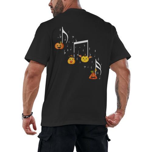 Music Note Pumpkin Fall Music Teacher Halloween Costume Men's Back Print T-Shirt - teacherstshirts.com DE
