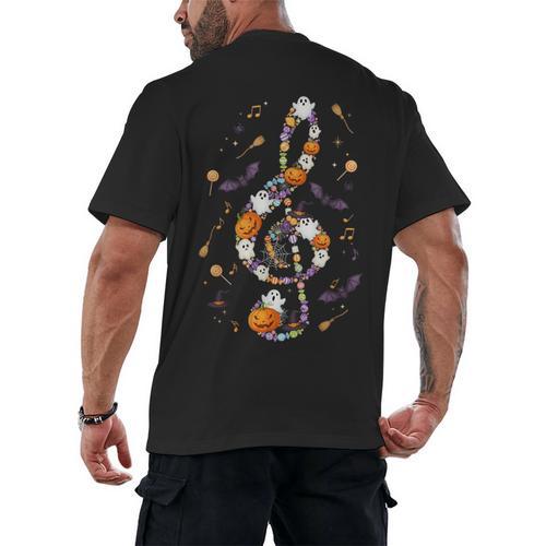 Music Note Symbol Halloween For Music Teacher Musicians Men's Back Print T-Shirt - teacherstshirts.com DE
