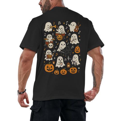 Music Teacher Orchestra Shirt Spooky Halloween Ghost Band Men's Back Print T-Shirt - teacherstshirts.com CA
