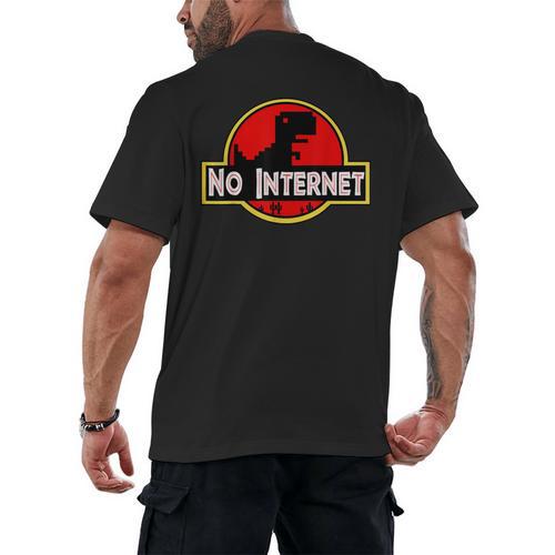 Nerdy No Internet Dinosaur Computer Science Teacher Men's Back Print T-Shirt - teacherstshirts.com