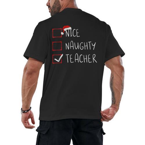 Nice Naughty Teacher Christmas List Instructor Santa Claus Men Women Men's Back Print T-Shirt - teacherstshirts.com