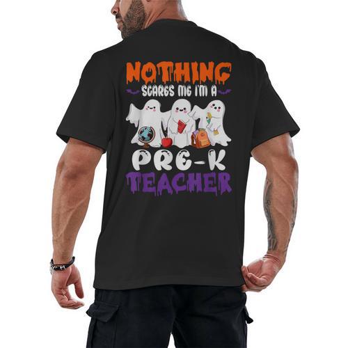Nothing Scares Me I'm A Pre-K Teacher Halloween Ghosts Men's Back Print T-Shirt - teacherstshirts.com DE