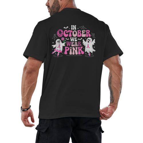 In October We Wear Pink Ballet Ghost Teacher Breast Cancer Men's Back Print T-Shirt - teacherstshirts.com UK