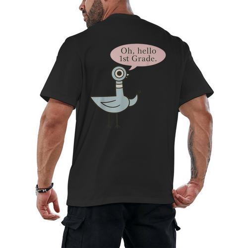 Oh Hello First Graders Cute Pigeon 1st Grade Teacher Men's Back Print T-Shirt - teacherstshirts.com AU