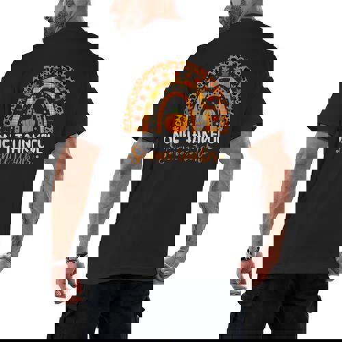 One Thankful Science Teacher Rainbow Boho Fall Thanksgiving Men&#x27;s Back Print T-Shirt - teacherstshirts.com