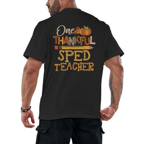 One Thankful Sped Teacher Cute Thanksgiving Women Men's Back Print T-Shirt - teacherstshirts.com AU