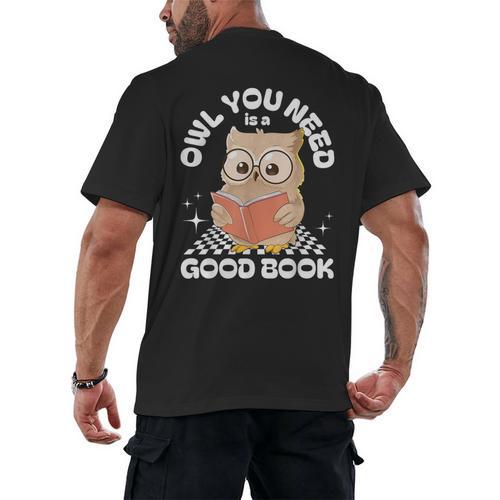 Owl You Need Is A Good Book Teacher Librarian Reading Men's Back Print T-Shirt - teacherstshirts.com CA