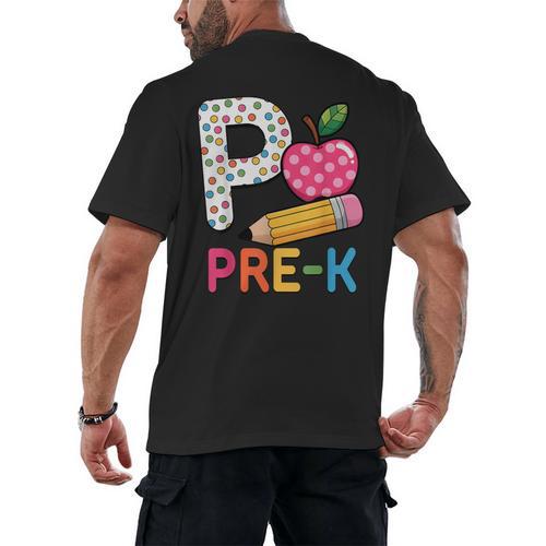 P Is For Pre K Teacher Student Pencil Apple Back To School Men's Back Print T-Shirt - teacherstshirts.com