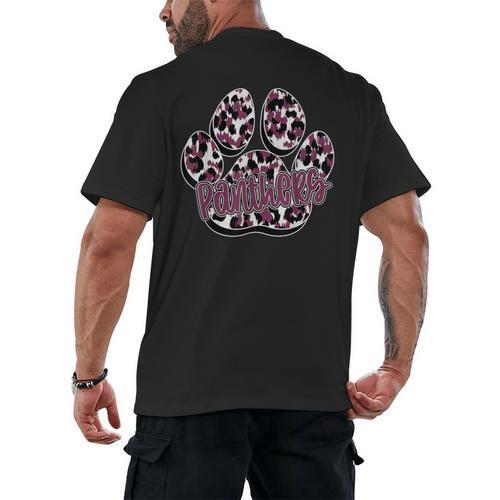 Panthers Paw Print Leopard Maroon Panther Pride Teacher Men's Back Print T-Shirt - teacherstshirts.com