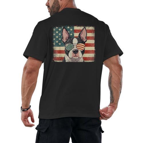 Patriotic Boston Terrier Dog Lover USA Flag 4th Of July For Men Women Kids Men's Back Print T-Shirt - Bostonterriersmerch.com