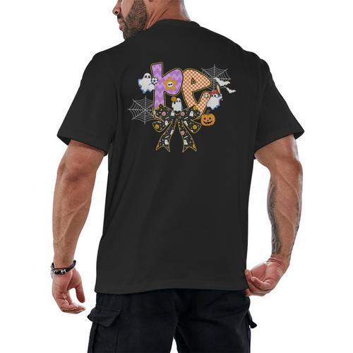 PE Teacher Coach Coquette Ghost Halloween Physical Education Men's Back Print T-Shirt - teacherstshirts.com CA