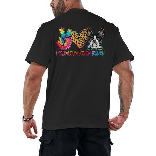 Peace Love Boston Terrier Tie Dye Dog Lover For Men Women Girls Kids Men's Back Print T-Shirt - Bostonterriersmerch.com