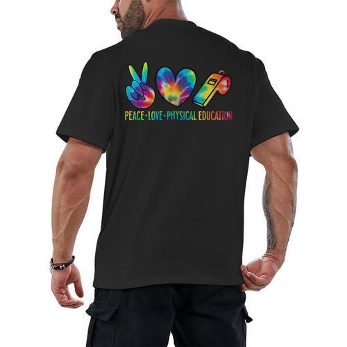 Peace Love Physical Education Tie Dye Sports PE Teacher Men's Back Print T-Shirt - teacherstshirts.com AU