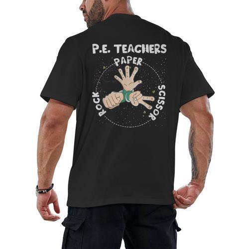Physical Education PE Teacher Rock Paper Scissor Men's Back Print T-Shirt - teacherstshirts.com UK