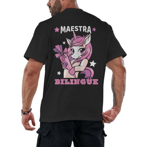 Pink Unicorn Spanish Teacher Regalos Para Bilingue Teacher Men's Back Print T-Shirt - teacherstshirts.com AU