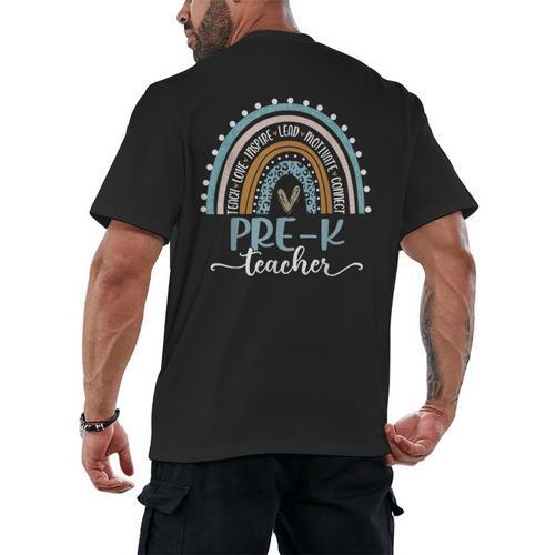 Pre-K Teacher Leopard Boho Rainbow Back To School Men's Back Print T-Shirt - teacherstshirts.com