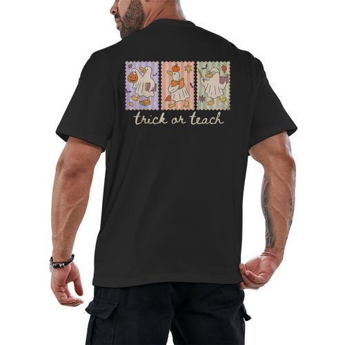 Preppy Goose Teacher Trick Or Teach Halloween Teacher Goose Men's Back Print T-Shirt - teacherstshirts.com AU