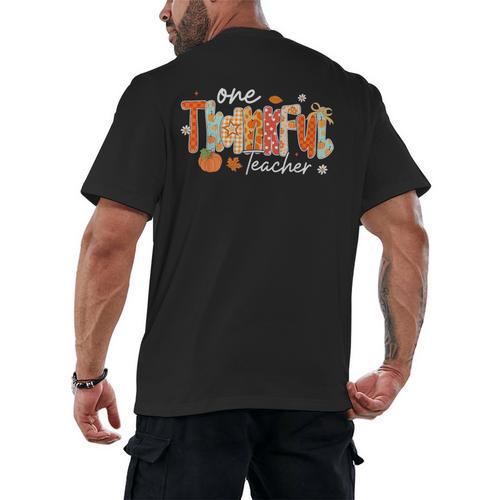 Preppy One Thankful Teacher Coquette Thanksgiving Teacher Men's Back Print T-Shirt - teacherstshirts.com CA