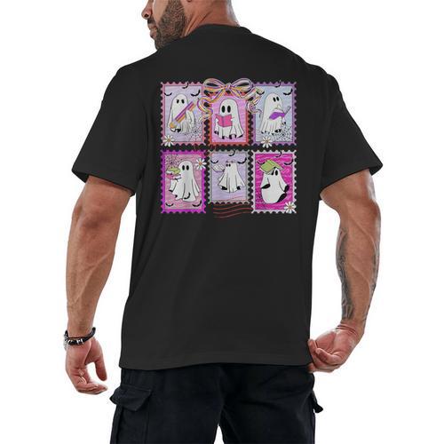 Preppy Spooky Teacher Halloween Ghost Coquette Bow Autumn Men's Back Print T-Shirt - teacherstshirts.com UK