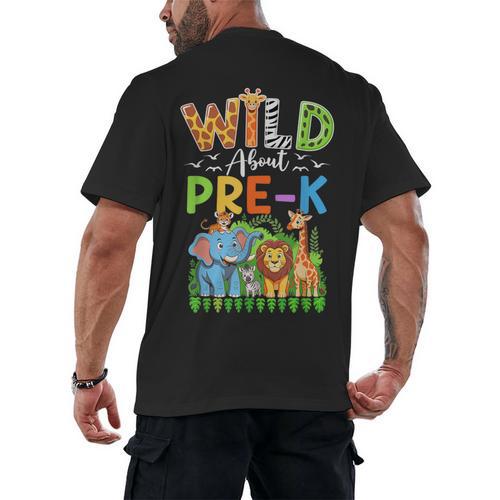 Preschool Teacher Kids Back To School Wild About Pre-K Men's Back Print T-Shirt - teacherstshirts.com UK