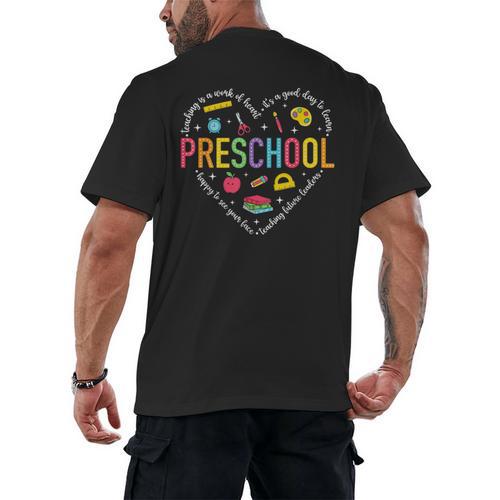 Preschool Teacher Pre-K Heart First Day Of Preschool Kids Men's Back Print T-Shirt - teacherstshirts.com AU
